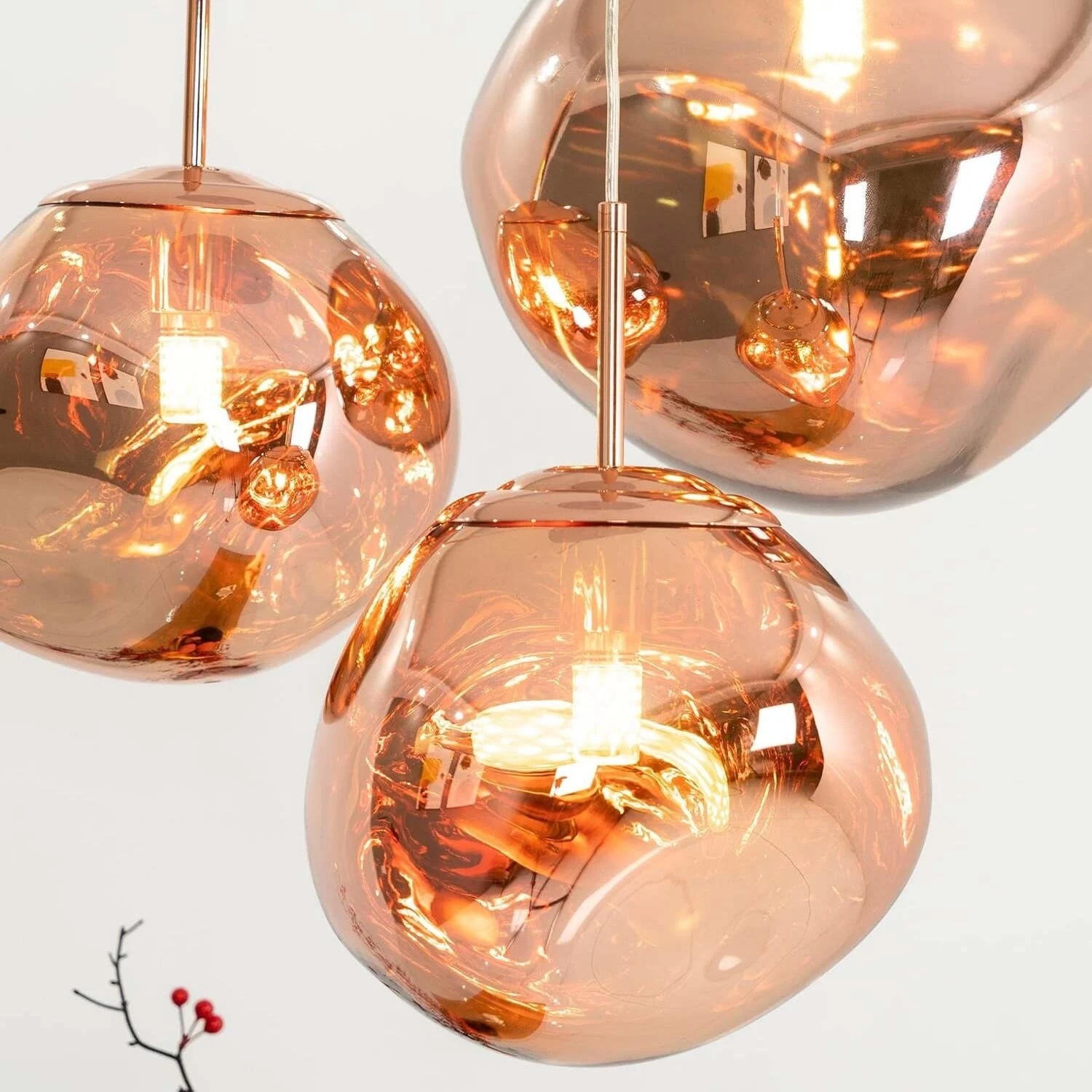 Pendant light on with lava-like glow