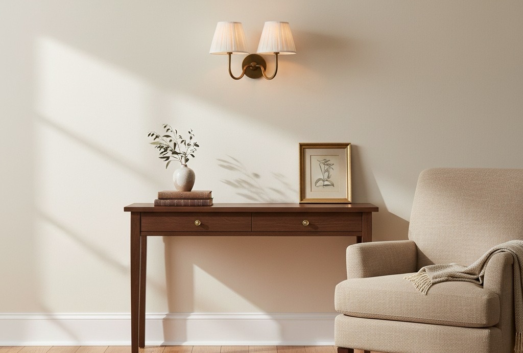Luvora wall lamp with console and chair
