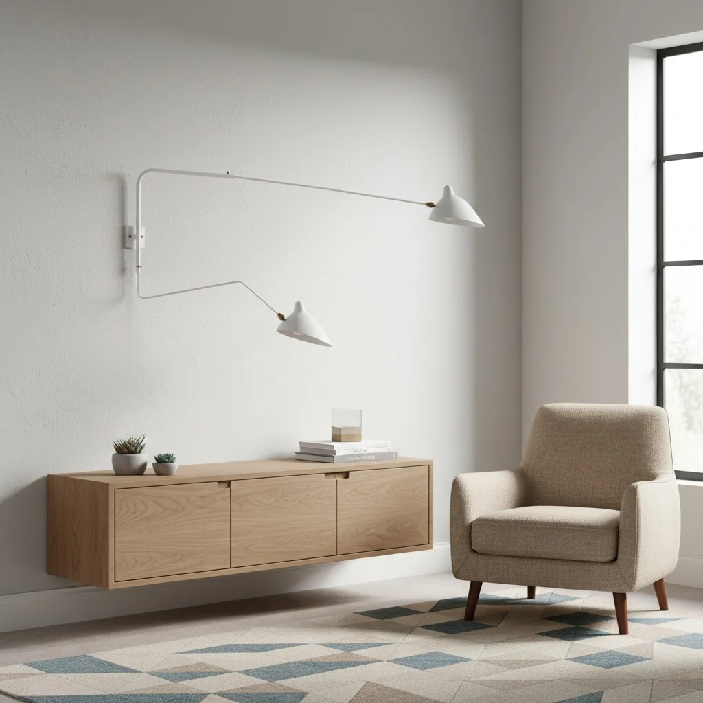 White swing arm wall light over console