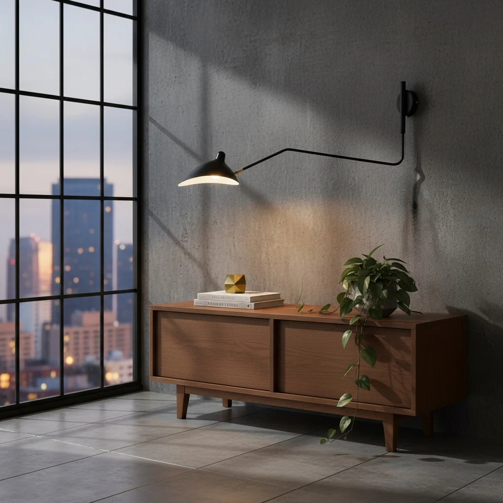 Black wall light in evening room