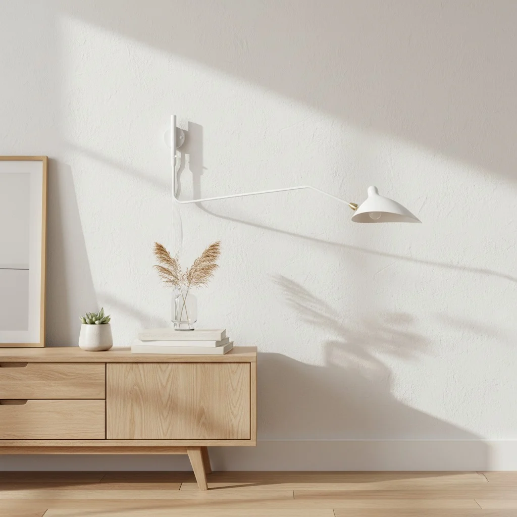 White wall light in bright living space