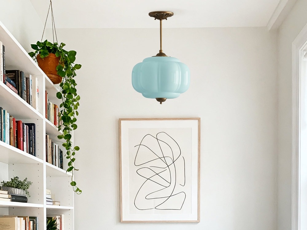 Blue Eloise pendant light in a home library