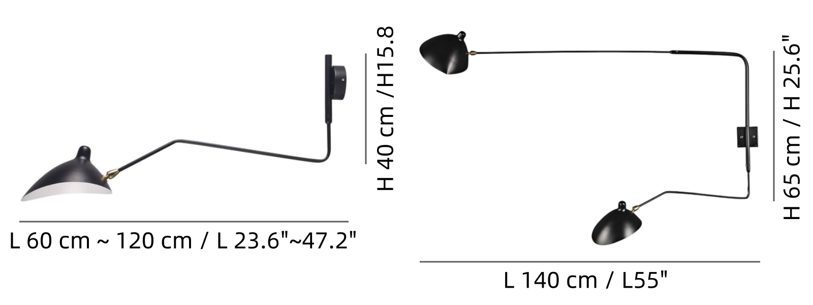 Swing Arm Wall Light product size diagram
