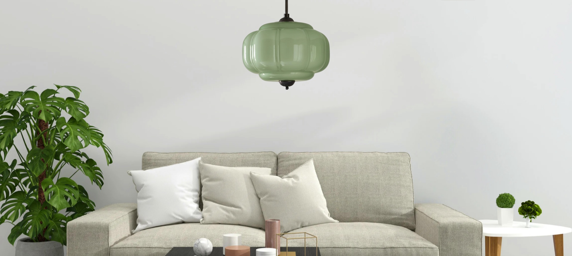 Eloise Milk Glass Pendant Light in a living room