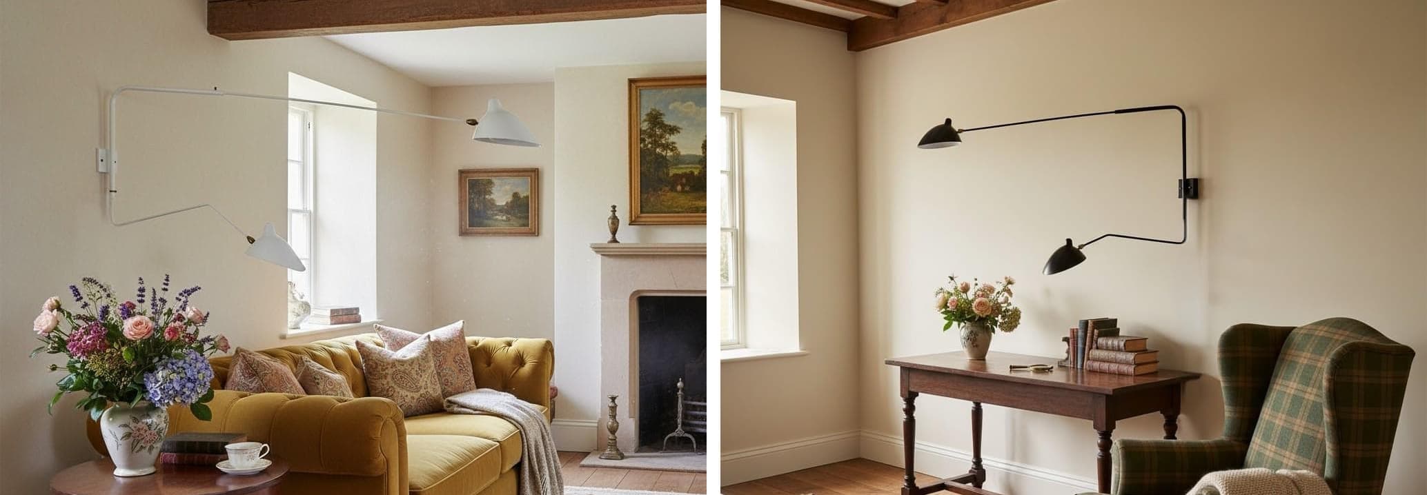 Swing Arm Wall Light in two room settings