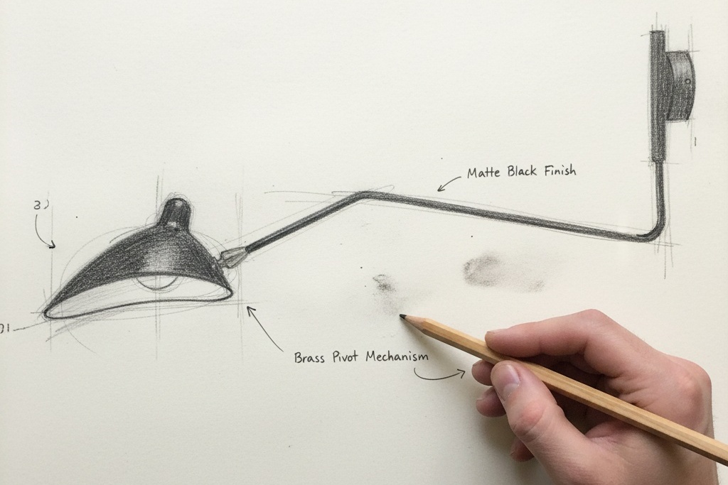 Swing arm wall light design sketch