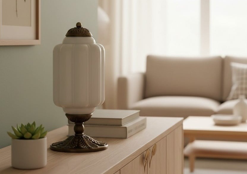 White Eloise table lamp in a soft neutral room