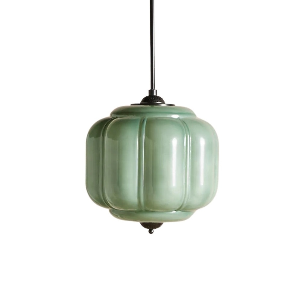 White Eloise pumpkin glass hanging light