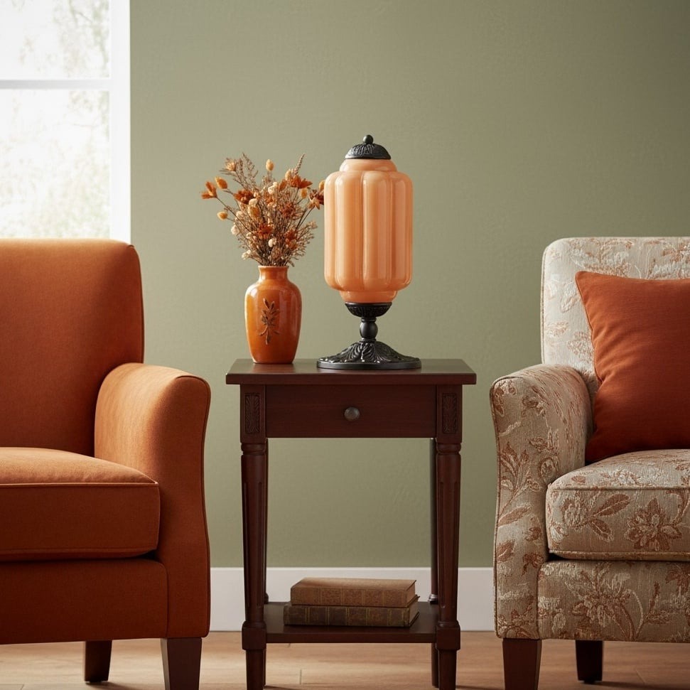 Orange Eloise table lamp on a side table