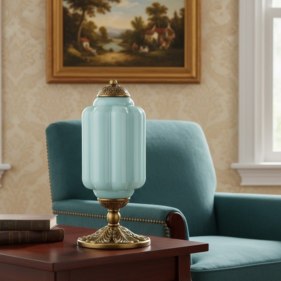 Blue Eloise table lamp in a sitting room