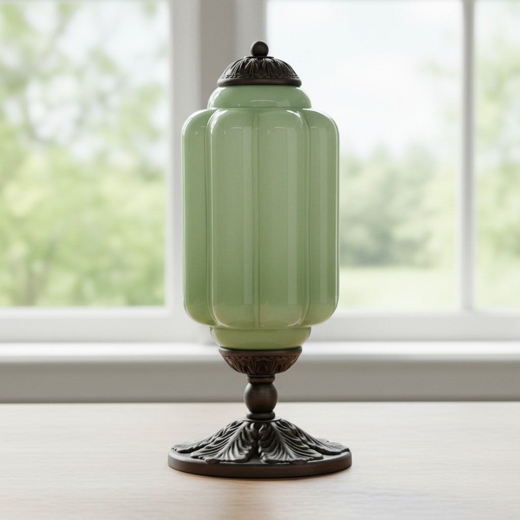 Eloise green glass table lamp with brass hardware