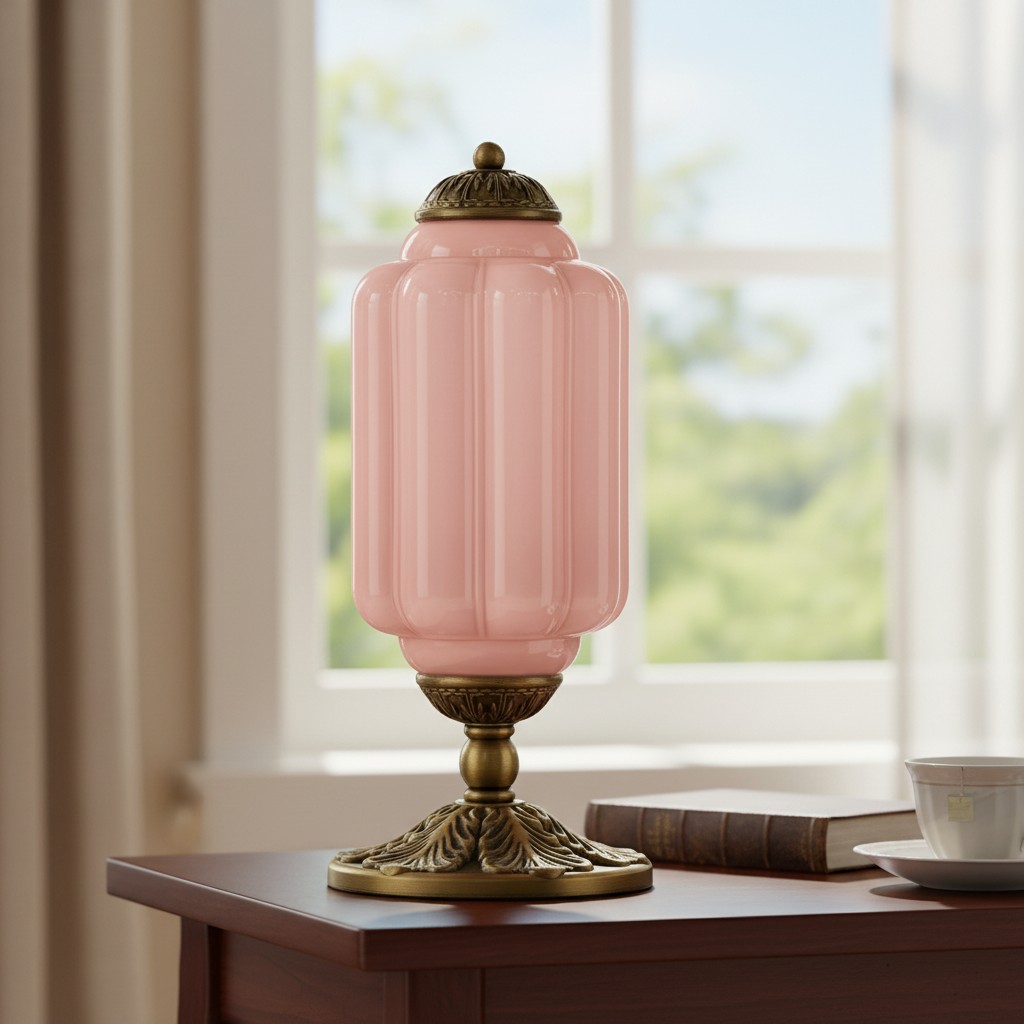 Eloise lavender glass table lamp with brass hardware