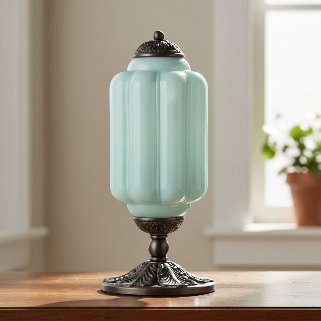 Eloise white glass table lamp with black hardware