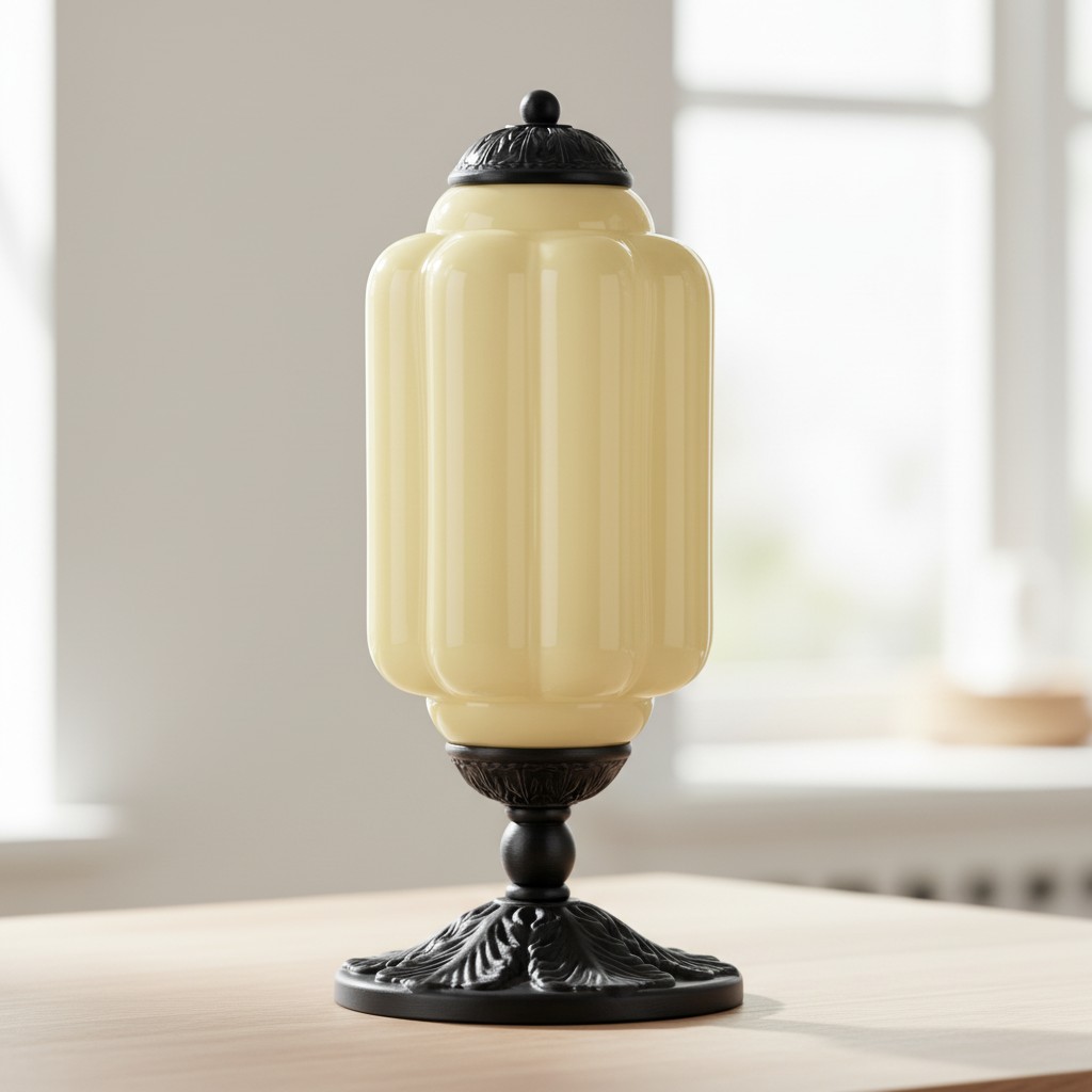 Eloise yellow glass table lamp with brass hardware