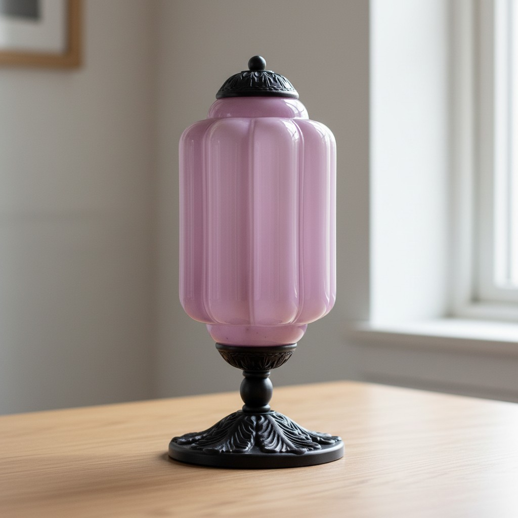 Eloise pink glass table lamp with brass hardware