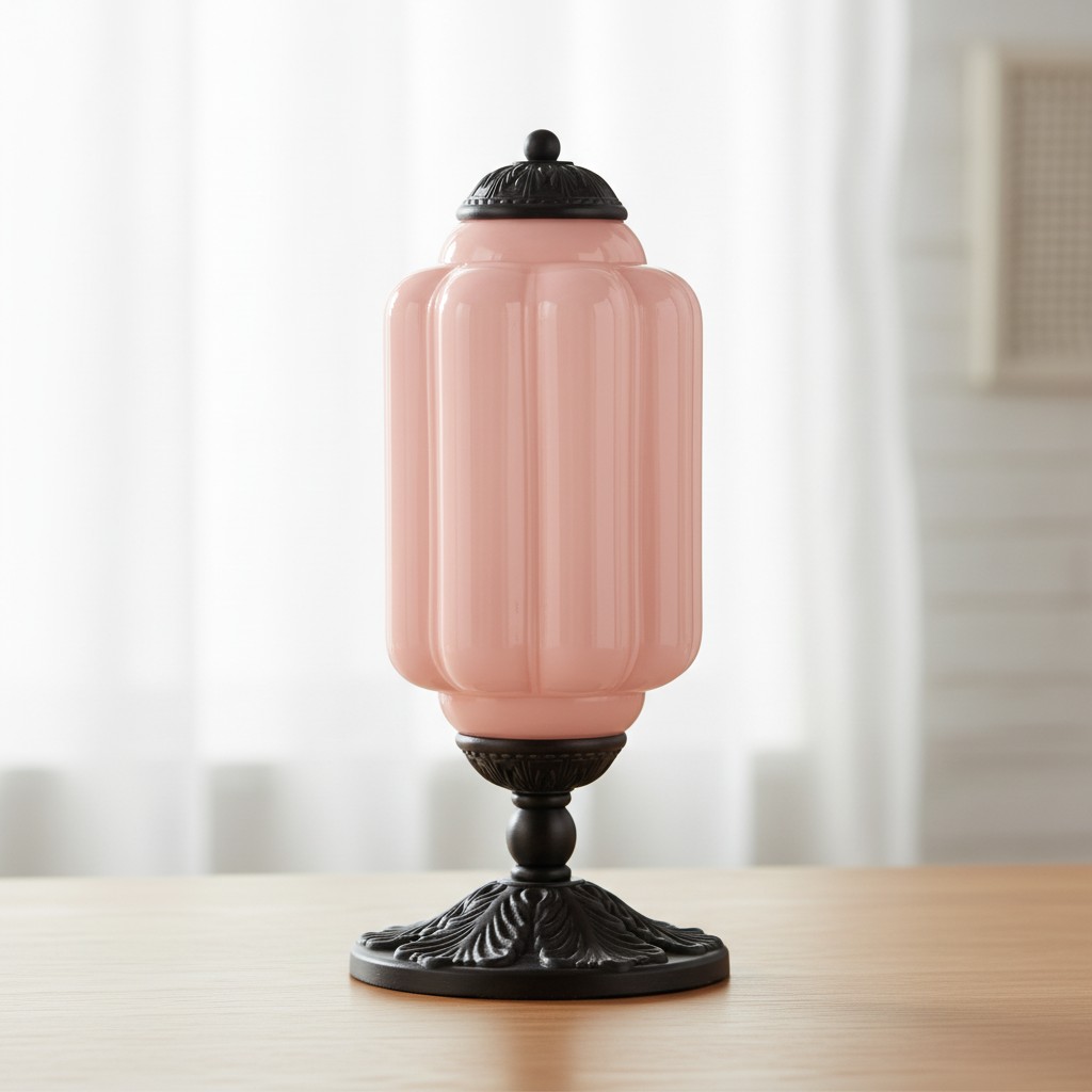 Eloise pink glass table lamp with black hardware