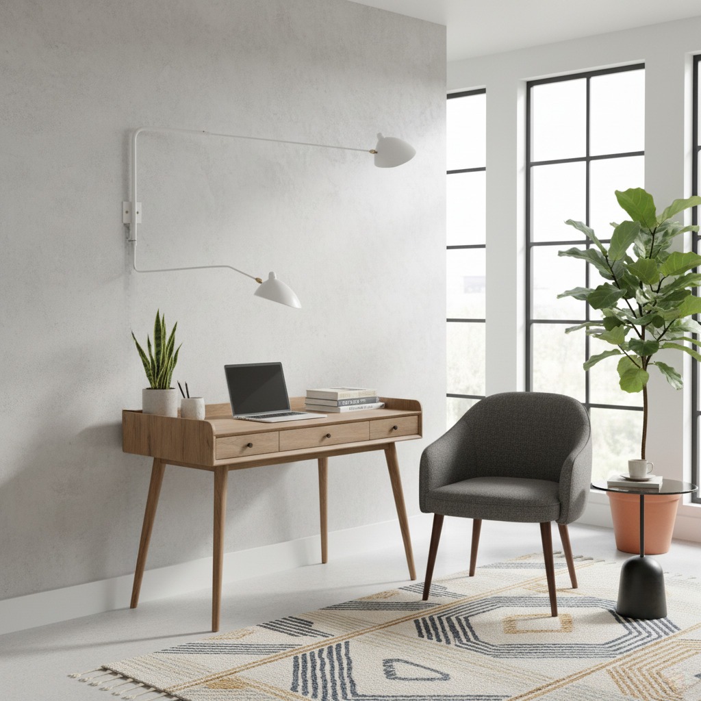 White swing arm wall light in workspace
