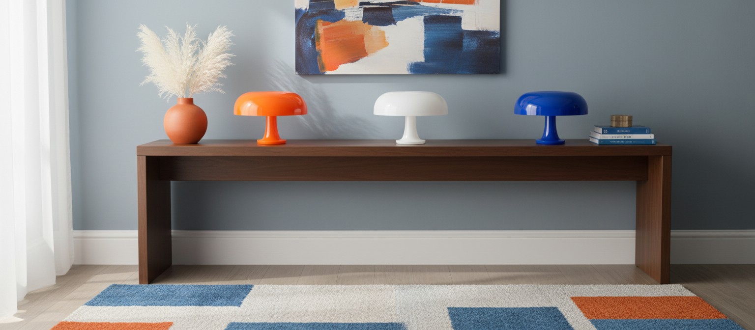 Modern mushroom table lamps displayed on a console table