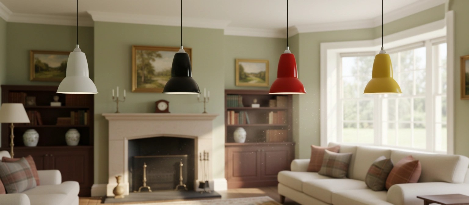 Modryx Modern Classic Pendant Light in white, black, red, and yellow finishes
