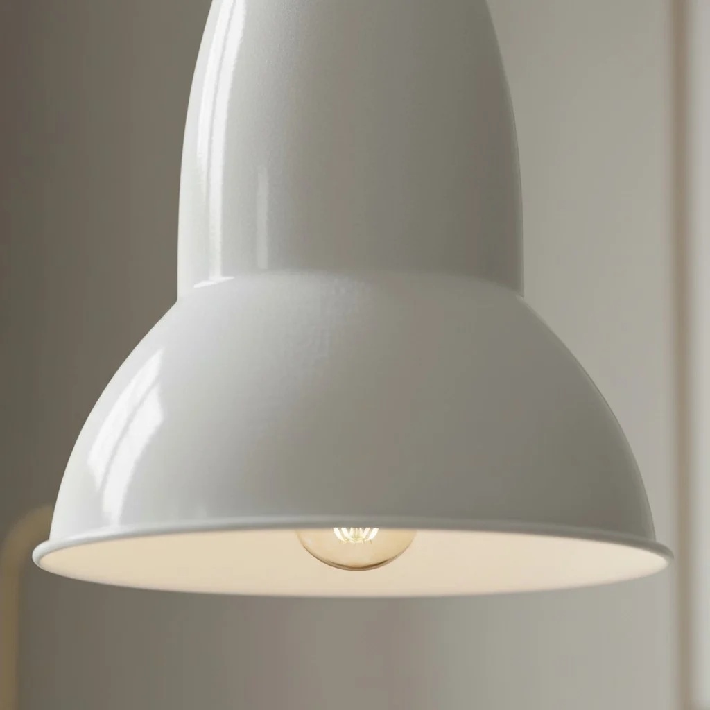 White Modryx pendant shade detail with glowing bulb