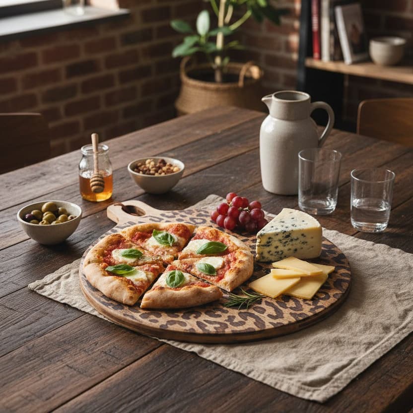 Leopard print board in a warm kitchen scene