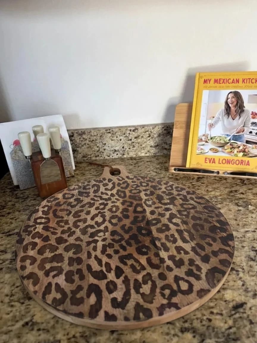Customer photo of leopard print board on countertop