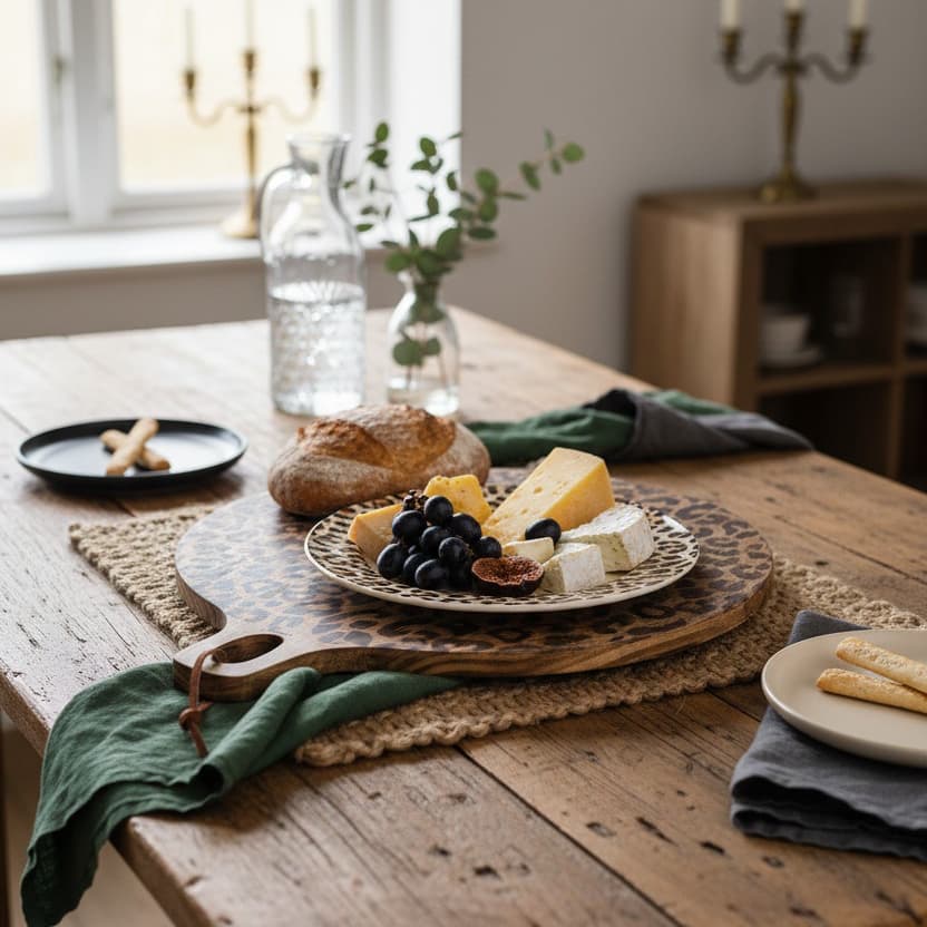 Round leopard print serving board for breakfast styling
