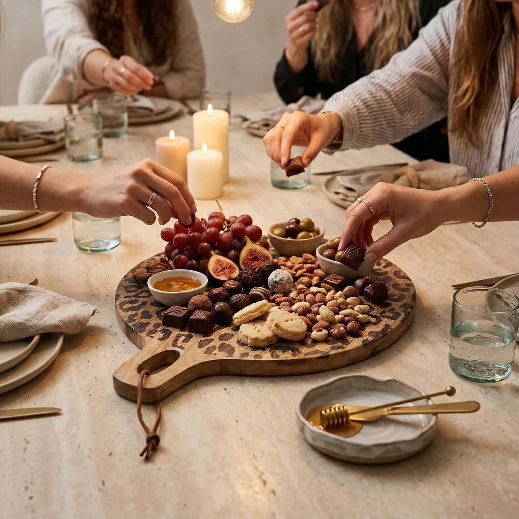 Leopard print board styled with berries and croissant