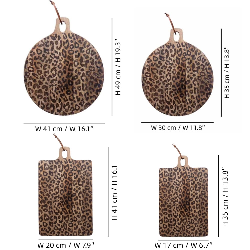 Leopard print serving board size reference diagram