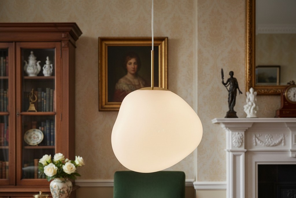 Glowing pendant in classic room