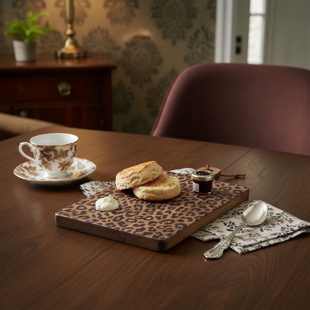 Square leopard print board in a table setting
