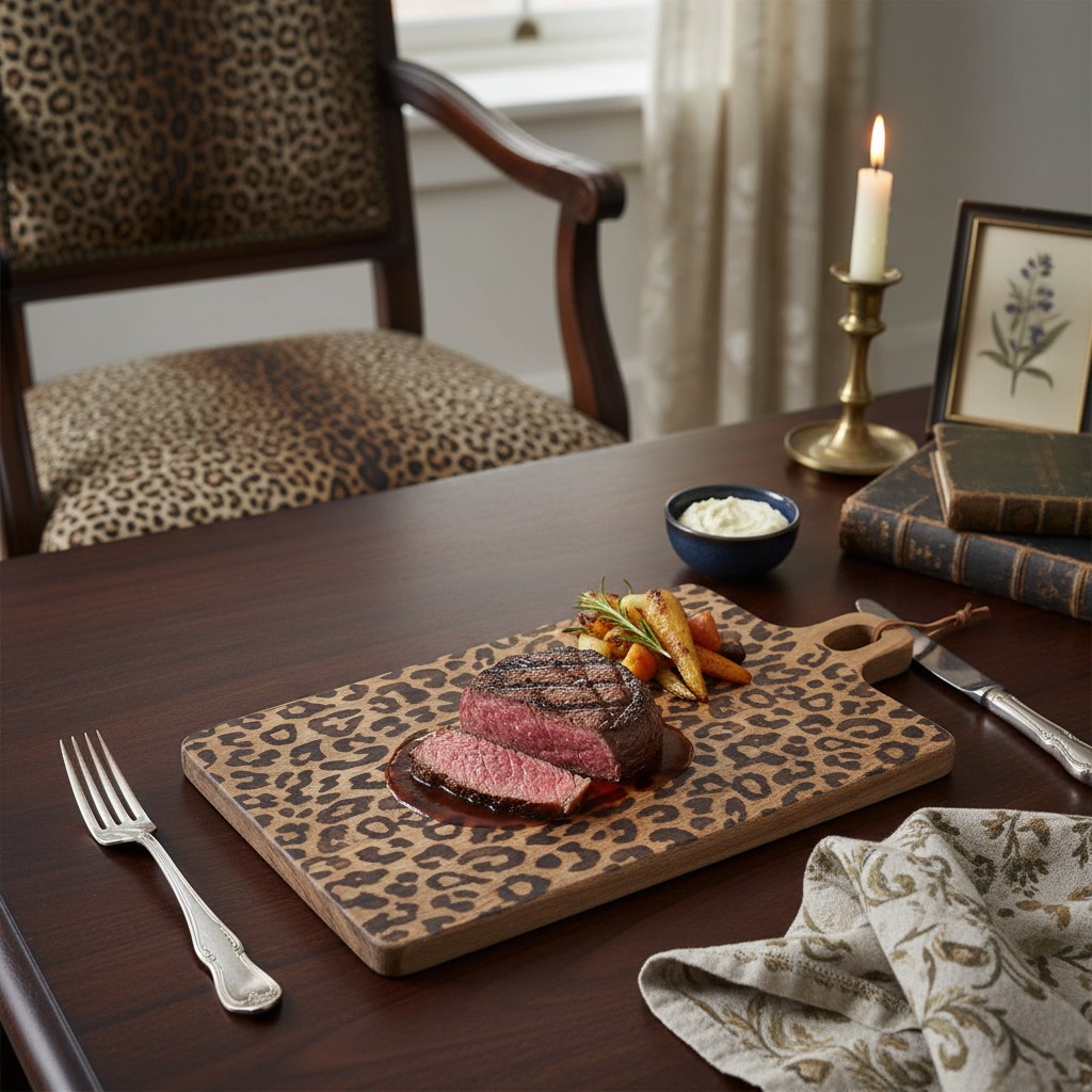 Square leopard print board with breakfast styling
