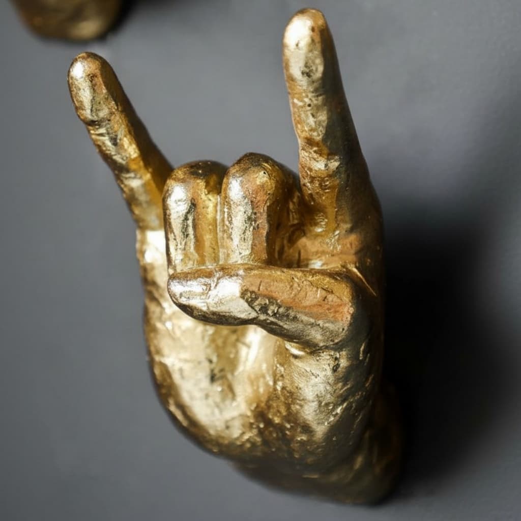 Close view of the gold rock gesture hand