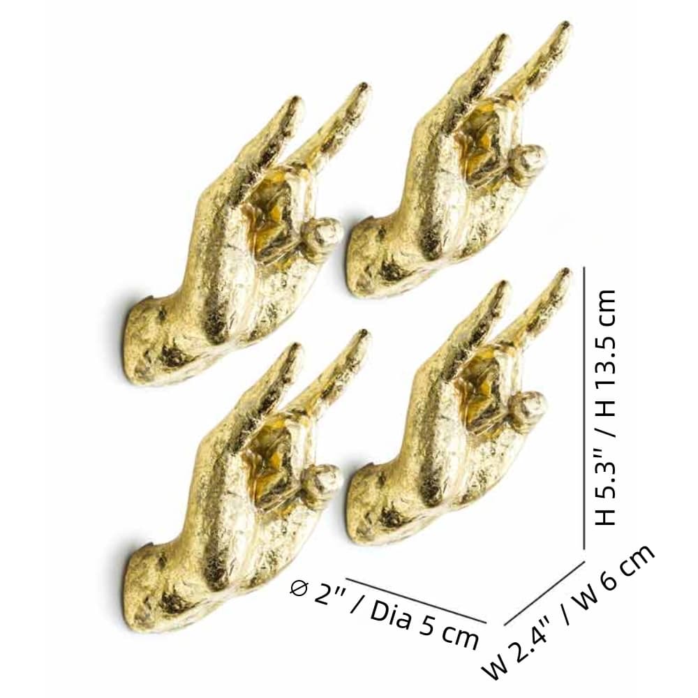 Dimension diagram for the set of four gold rock on wall hands
