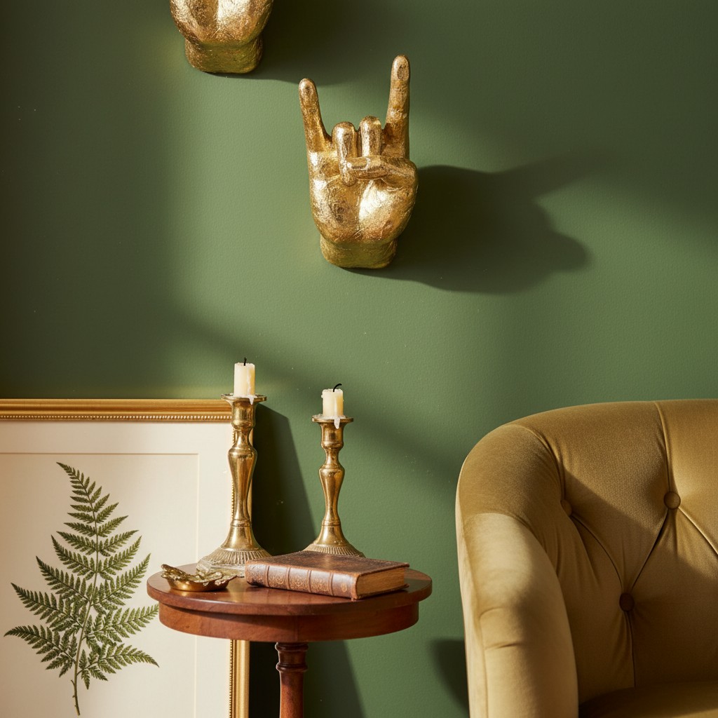 Gold rock hand wall hook in a room scene