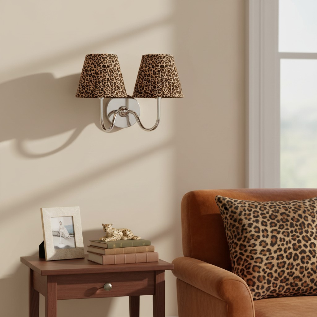 Double leopard print shade wall lamp in room