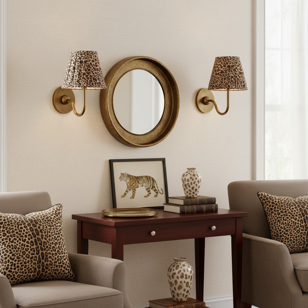 Leopard print shade wall lamp in classic living room