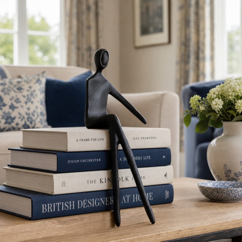 Black abstract figure on books