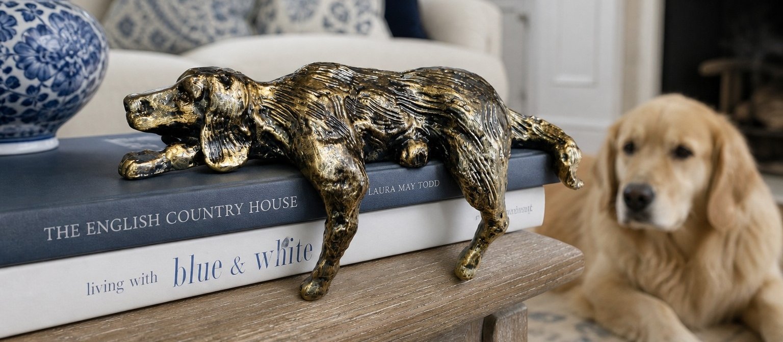 Floxo abstract human and dog sculpture in a styled room