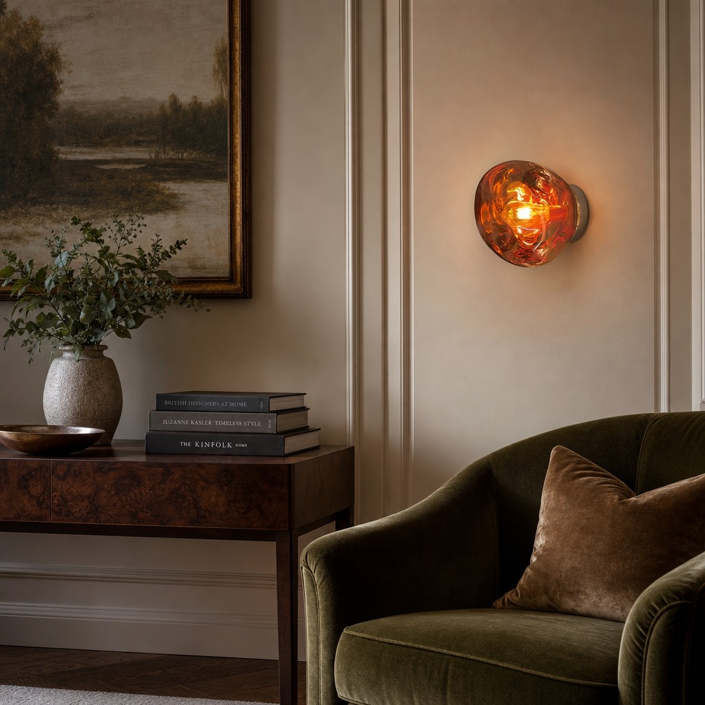 Amber Lava Wall Lamp in a refined living room