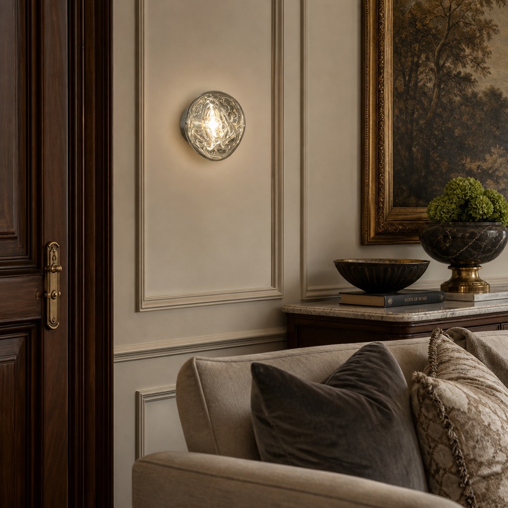 Silver wall lamp in an elegant living room