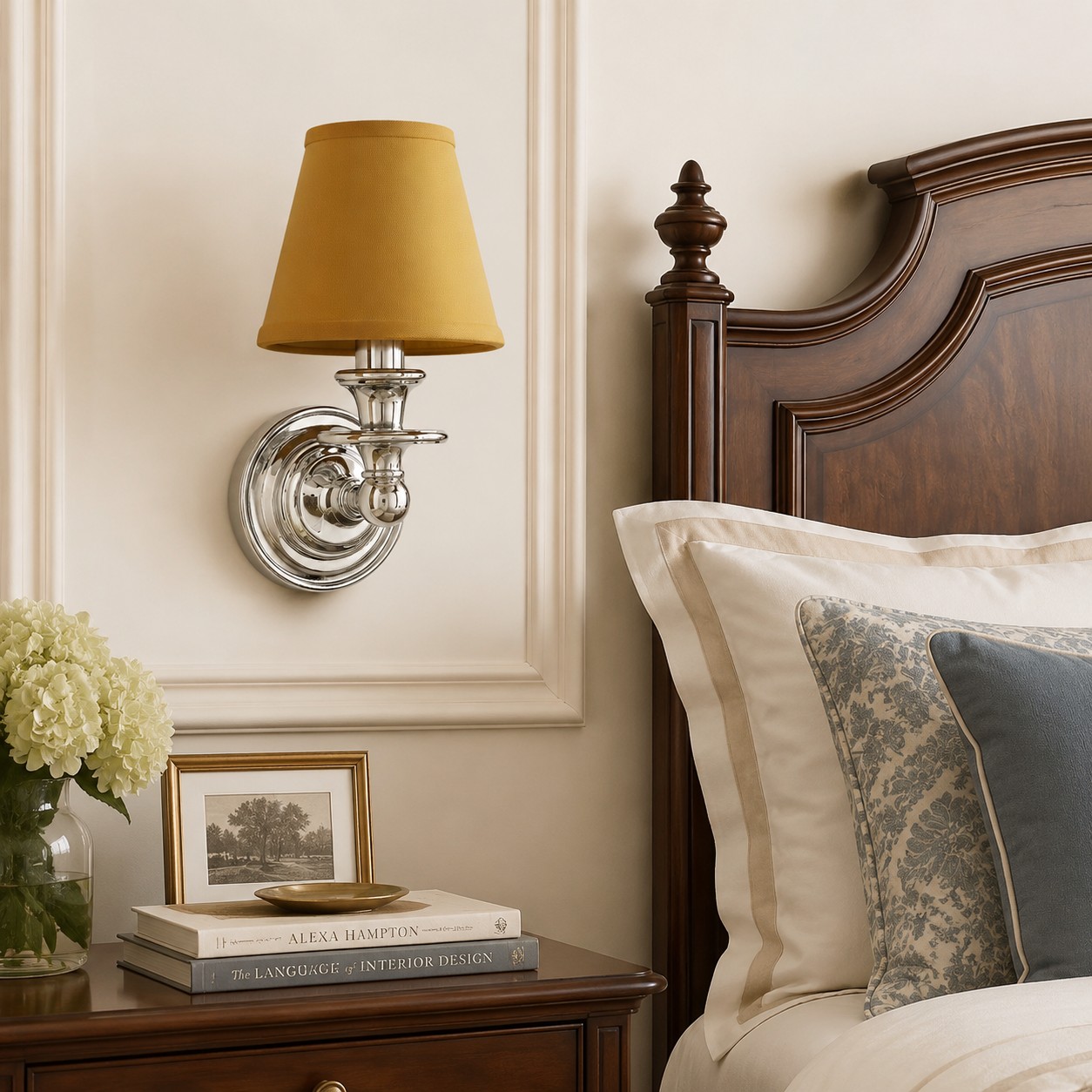 Wall sconce beside a bed