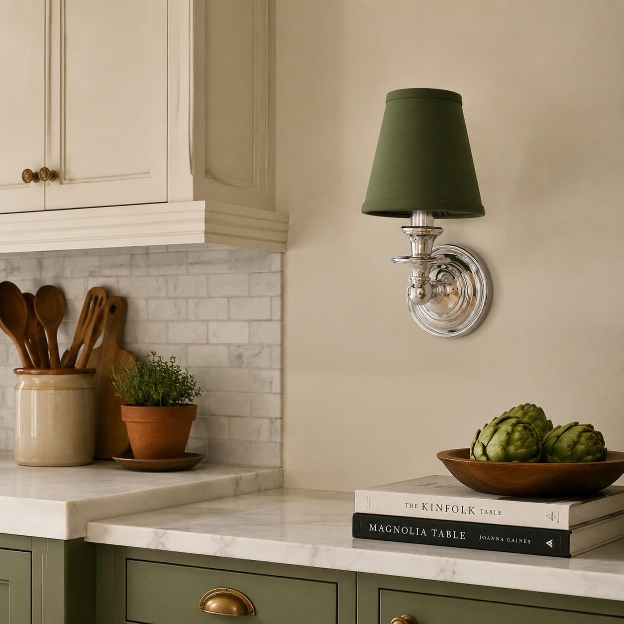Wall sconce in kitchen corner