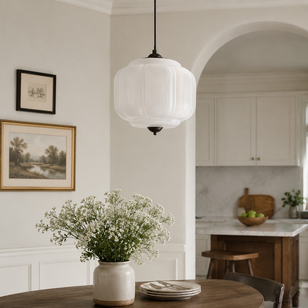 White Eloise pendant above a table