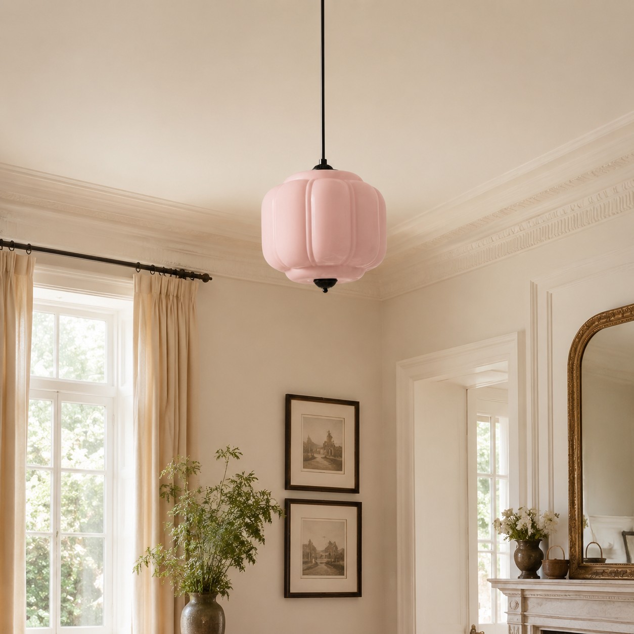 Pink Eloise pendant in a bright room
