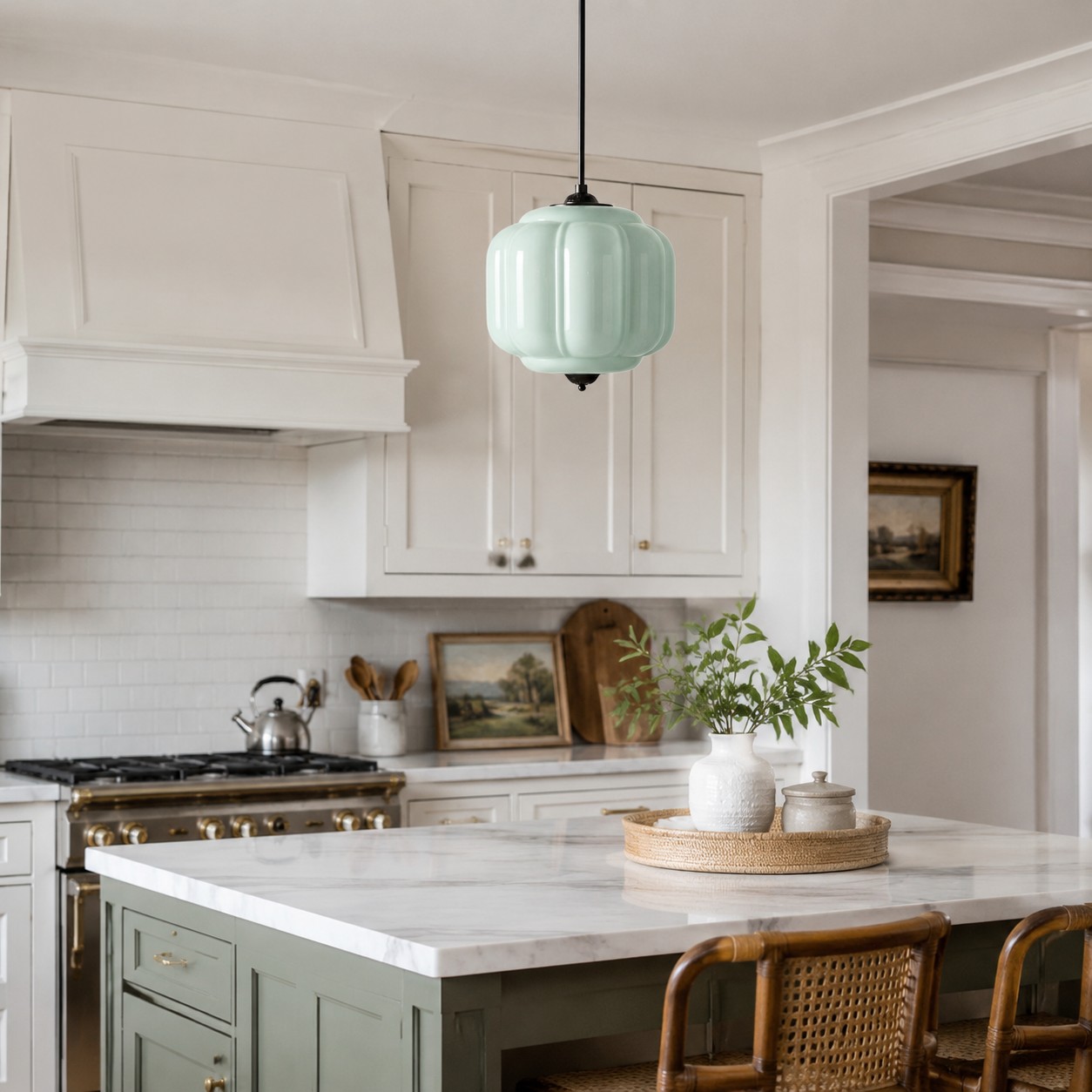 Green Eloise pendant in a kitchen