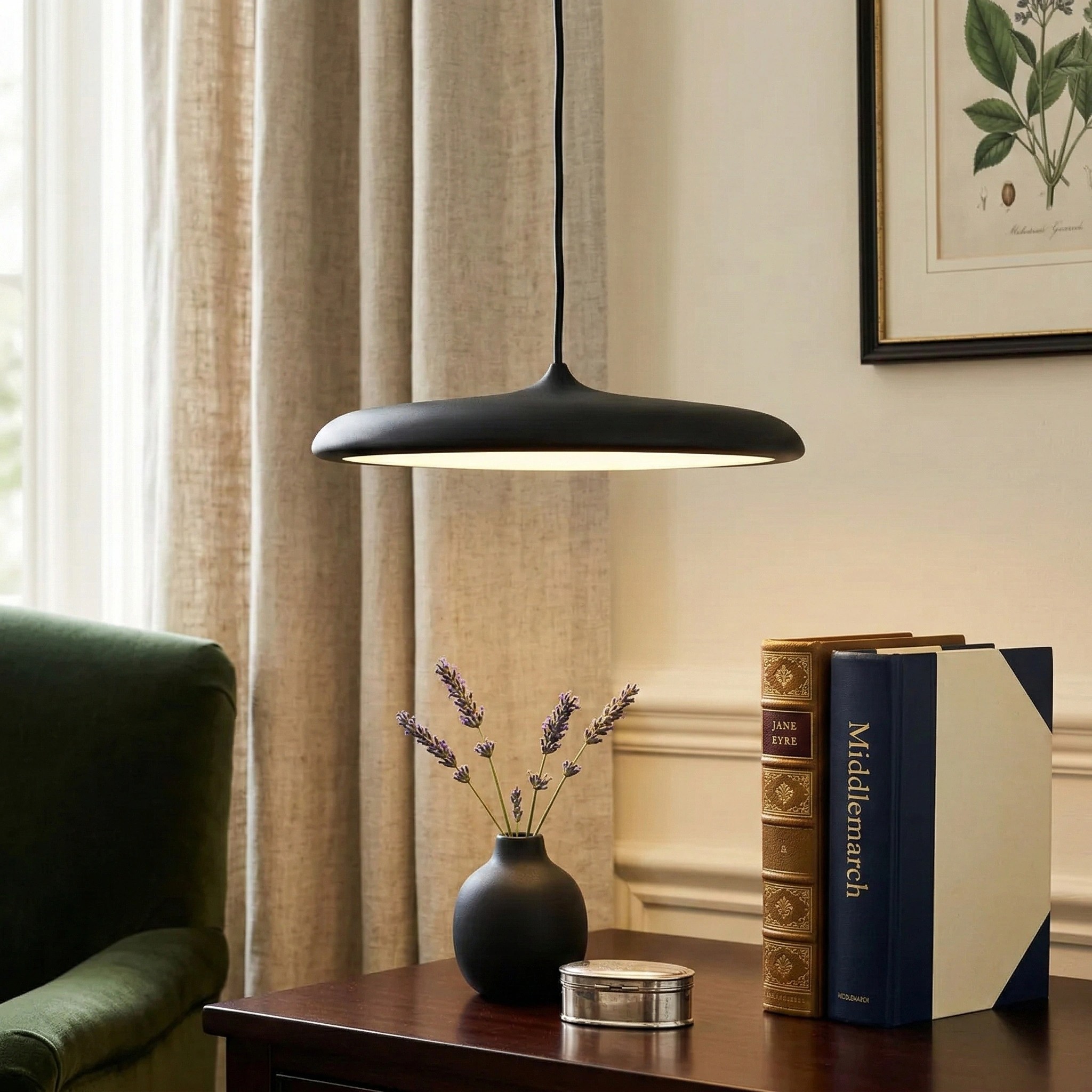 Macaron pendant black finish reading corner