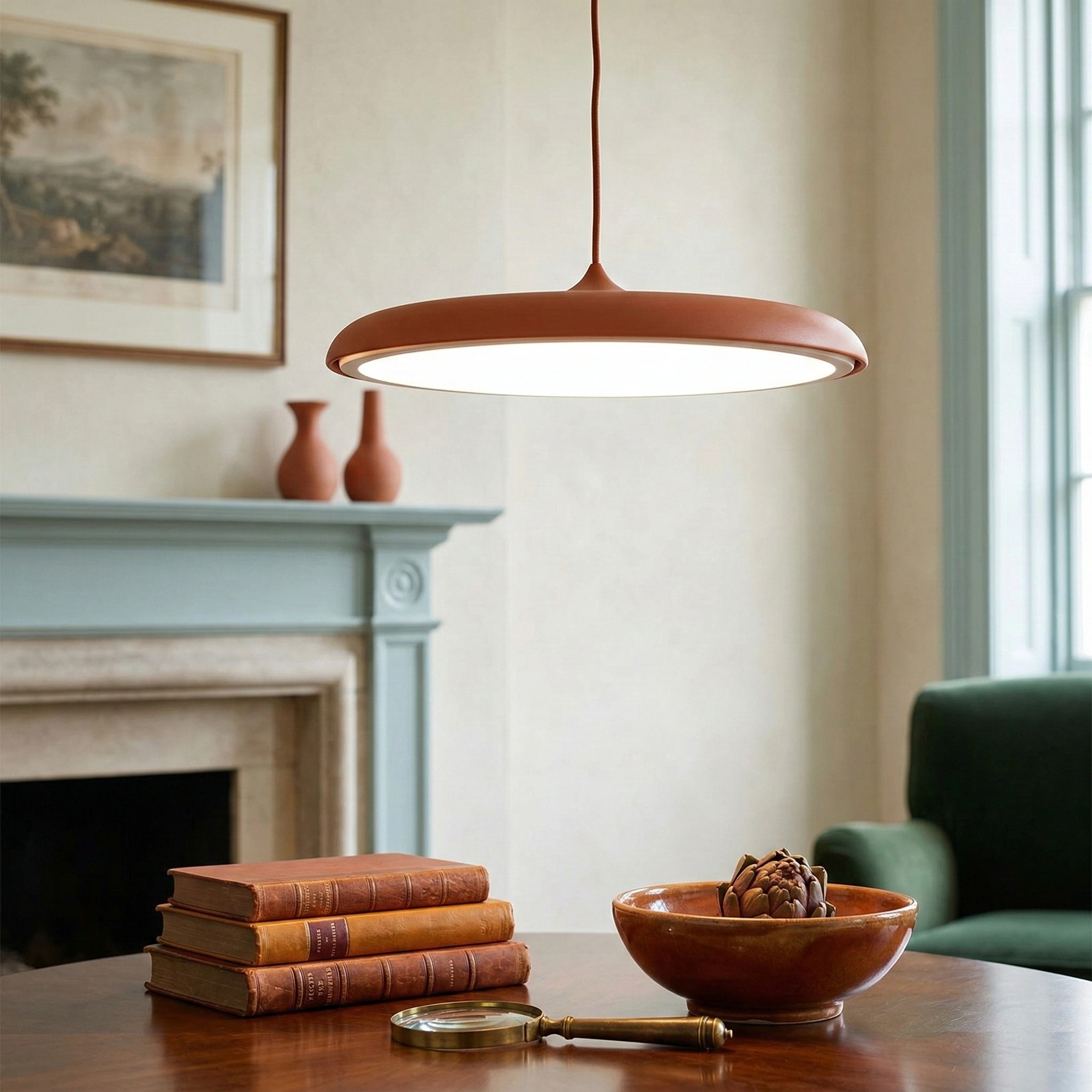 Macaron pendant warm living room scene