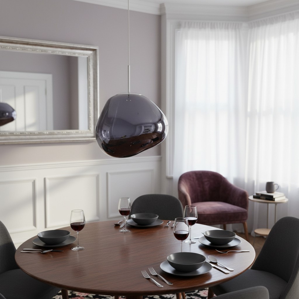Smoky gray pendant over dining table