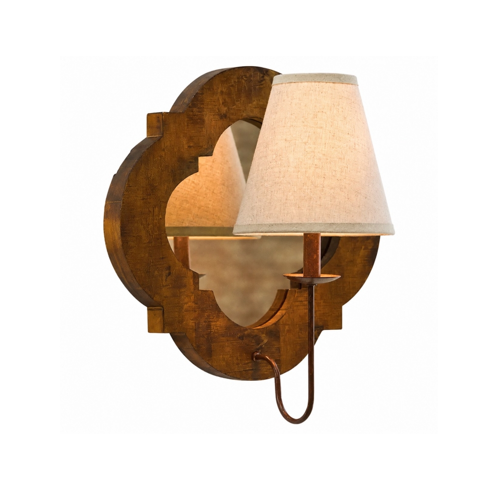 Antique Wood Wall Sconce With Fabric Shade